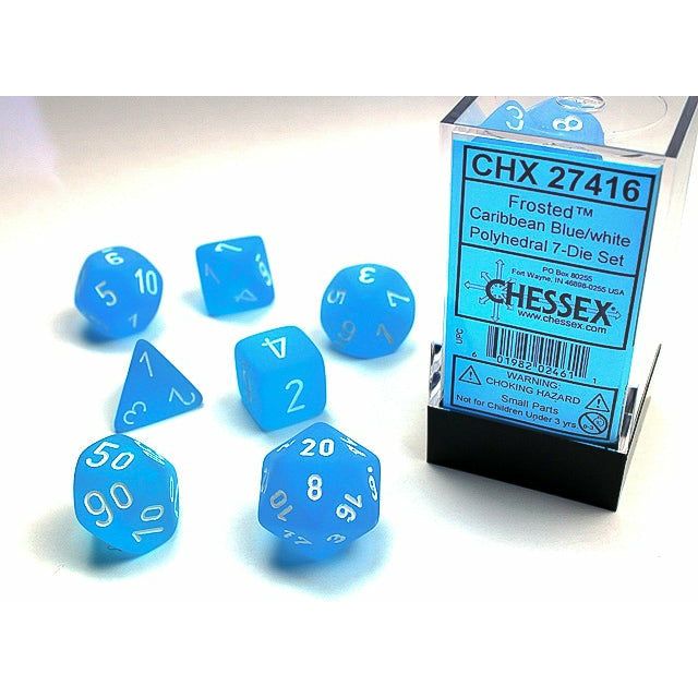 Dice - 7 Piece Frosted Dice Set (Blue/White)