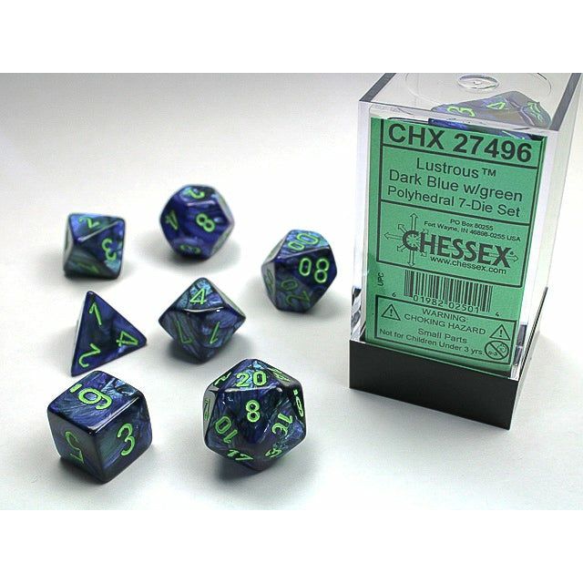 Dice - 7 Piece Lustrous Dice Set (Dark Blue/Green)