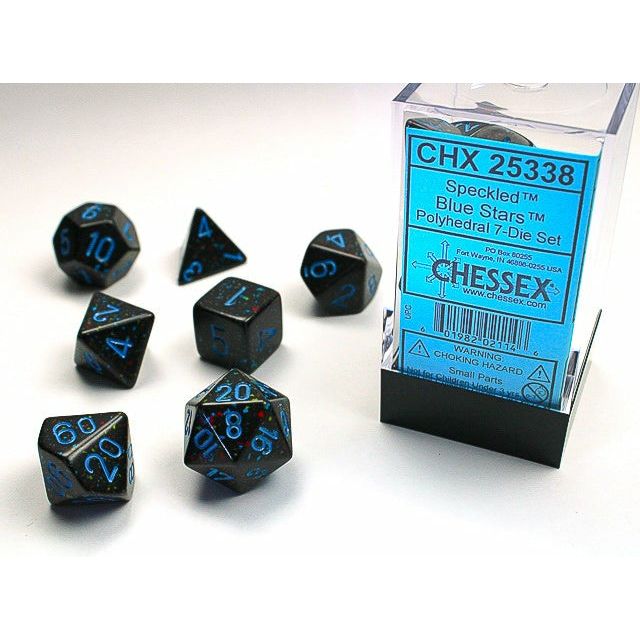 Dice - 7 Piece Speckled Dice Set (Blue Stars)