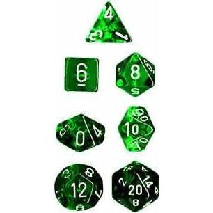 Dice - 7 Piece Translucent Dice Set (Green/White)