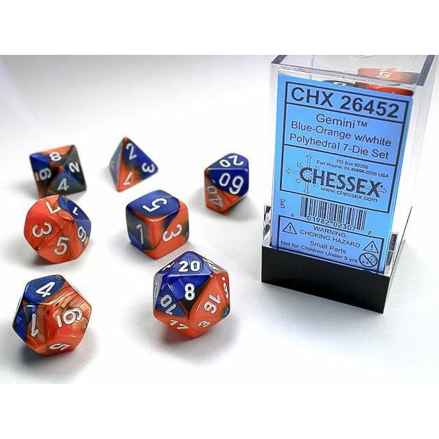 Dice - 7 Piece Gemini Dice Set (Blue/Orange&White)
