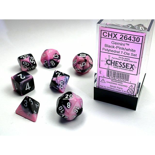 Dice - 7 Piece Gemini Dice Set (Black/Pink&White)