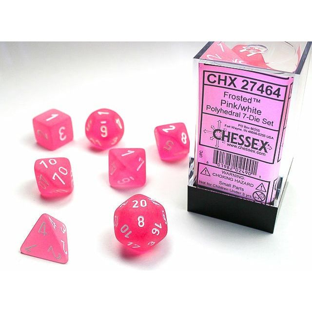 Dice - 7 Piece Frosted Dice Set (Pink/White)
