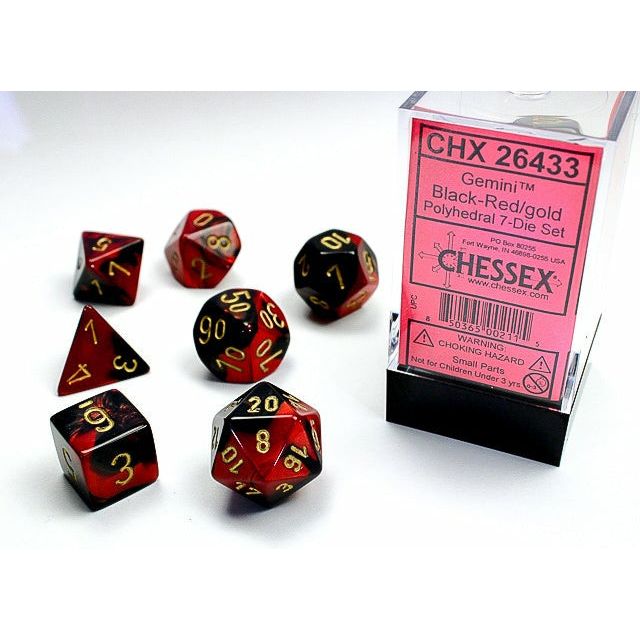 Dice - 7 Piece Gemini Dice Set (Black/Red&Gold)