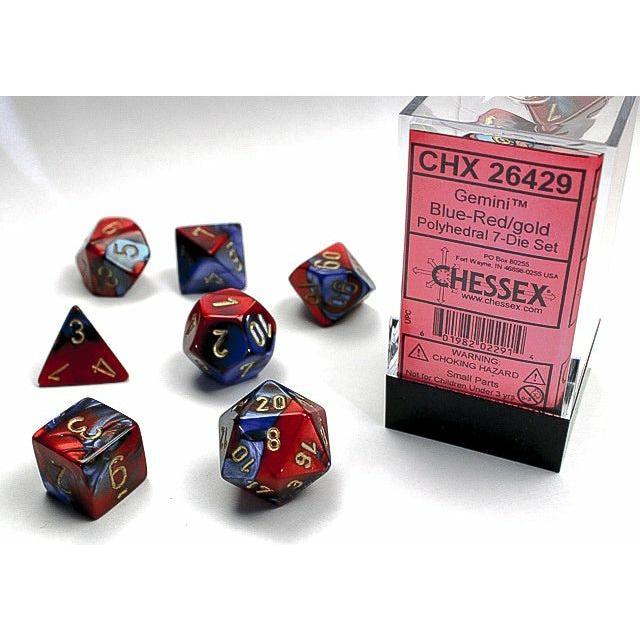 Dice - 7 Piece Gemini Dice Set (Blue/Red&Gold)