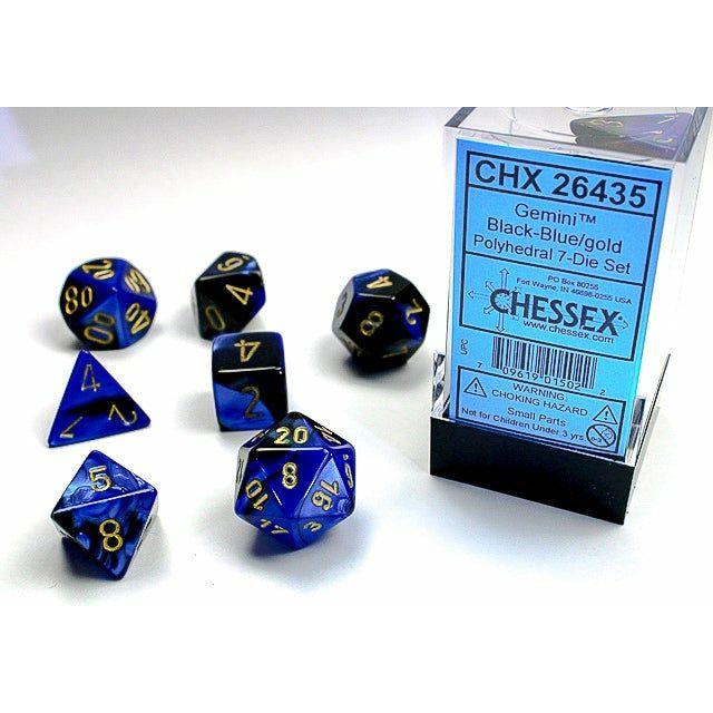 Dice - 7 Piece Gemini Dice Set (Black/Blue&Gold)