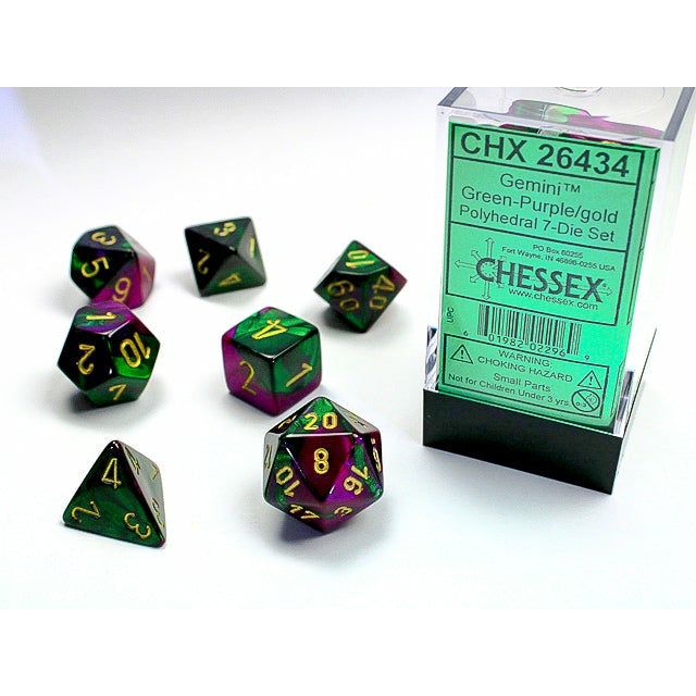 Dice - 7 Piece Gemini Dice Set (Green/Purple&White)