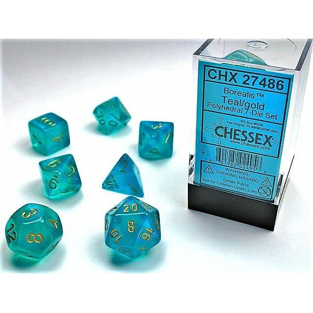 Dice - 7 Piece Borealis Dice Set (Teal/Gold)