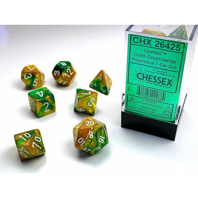 Dice - 7 Piece Gemini Dice Set (Gold/Green&White)