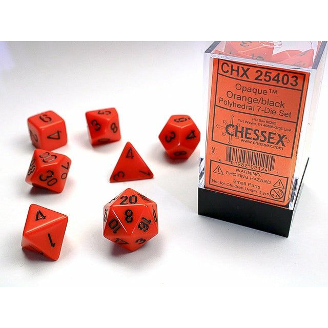 Dice - 7 Piece Opaque Dice Set (Orange/Black)