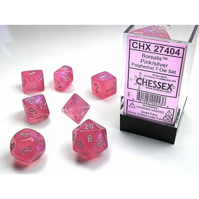 Dice - 7 Piece Borealis Dice Set (Pink/Silver)