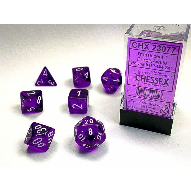 Dice - 7 Piece Translucent Dice Set (Purple/White)
