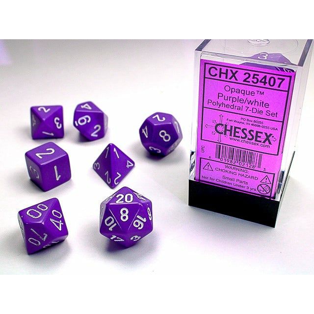 Dice - 7 Piece Opaque Dice Set (Purple/White)