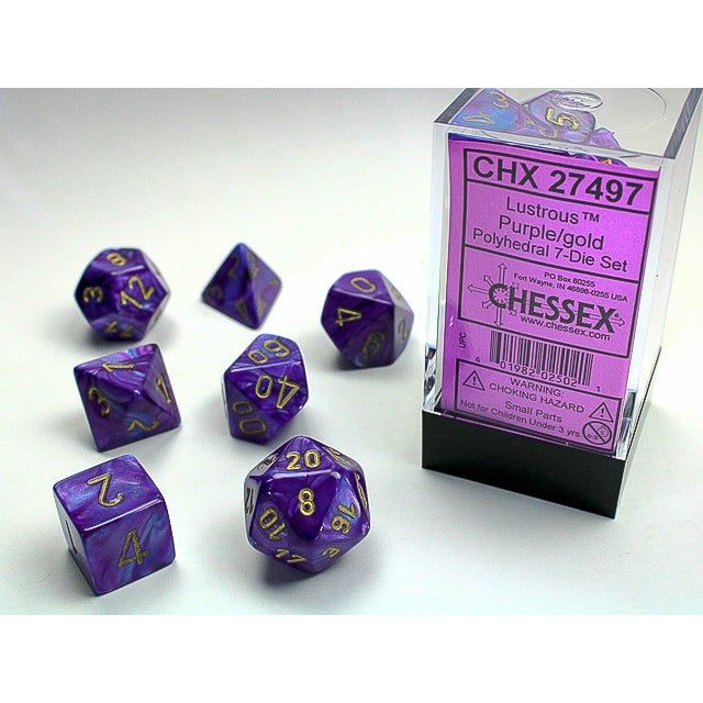 Dice - 7 Piece Lustrous Dice Set (Purple/Gold)