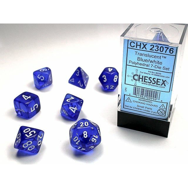 Dice - 7 Piece Translucent Dice Set (Blue/White)