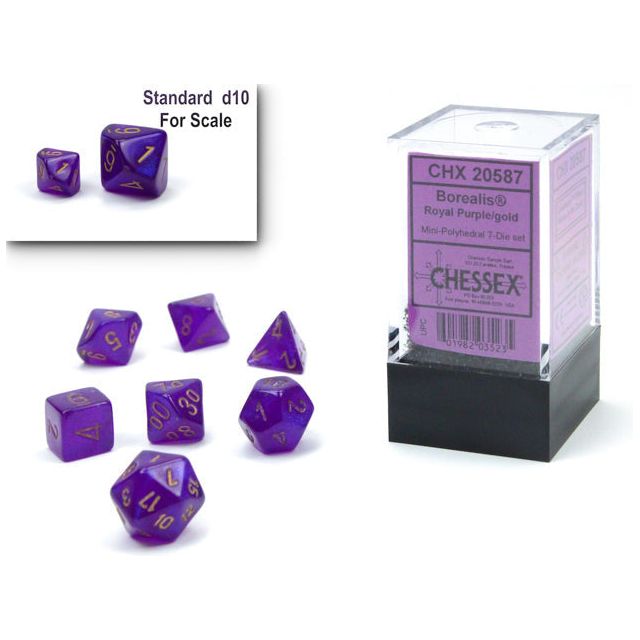 Dice - 7 Piece Mini Borealis Dice Set (Royal Purple/Gold)