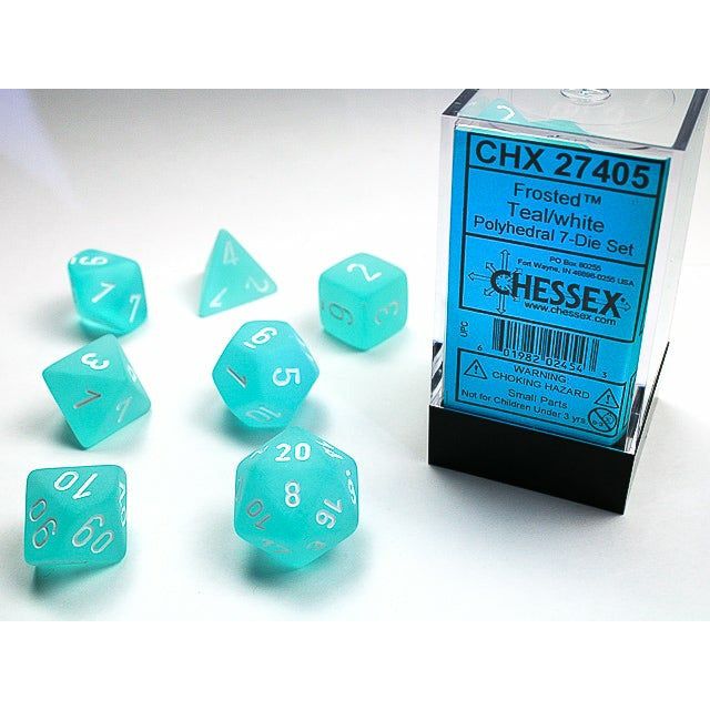 Dice - 7 Piece Frosted Dice Set (Teal/White)