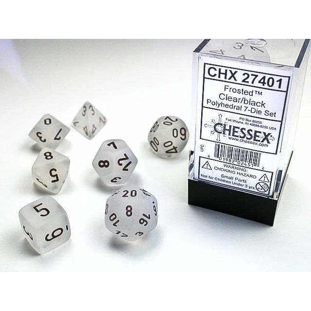 Dice - 7 Piece Frosted Dice Set (Clear/Black)