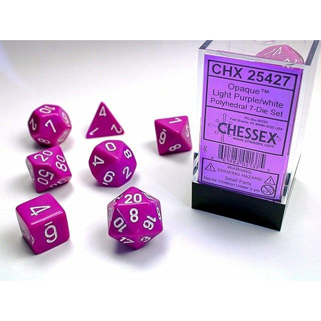 Dice - 7 Piece Opaque Dice Set (Light Purple/White)