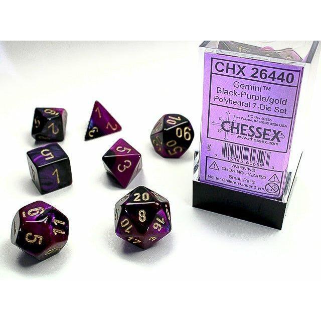 Dice - 7 Piece Gemini Dice Set (Black/Purple&Gold)