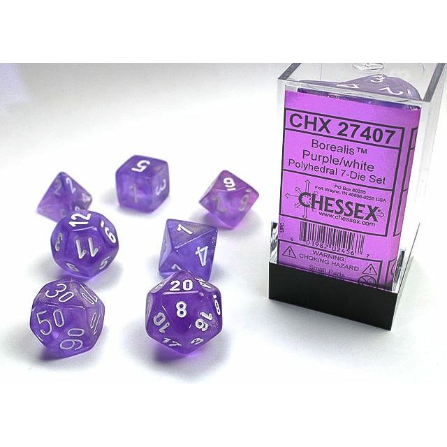 Dice - 7 Piece Borealis Dice Set (Purple/White)