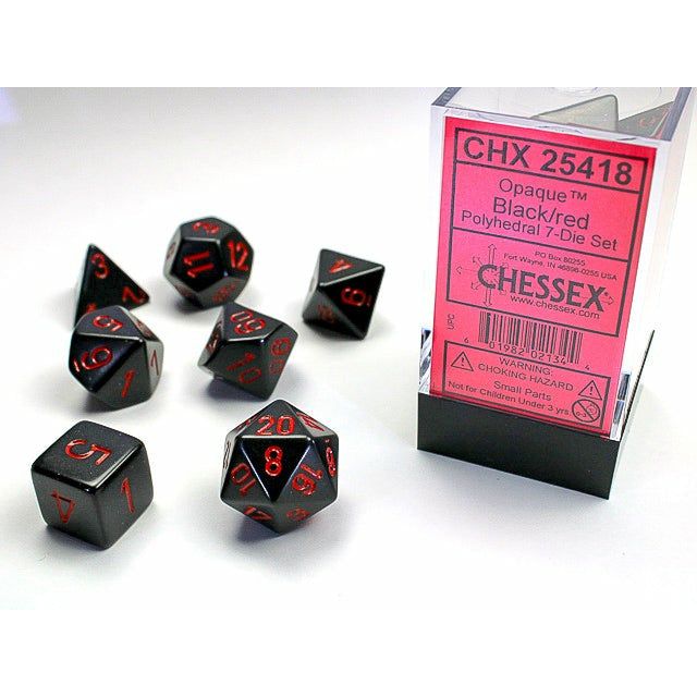 Dice - 7 Piece Opaque Dice Set (Black/Red)