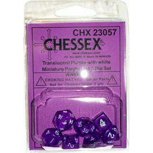 Dice - 7 Piece Mini Translucent Dice Set (Purple/White) (Clamshell)