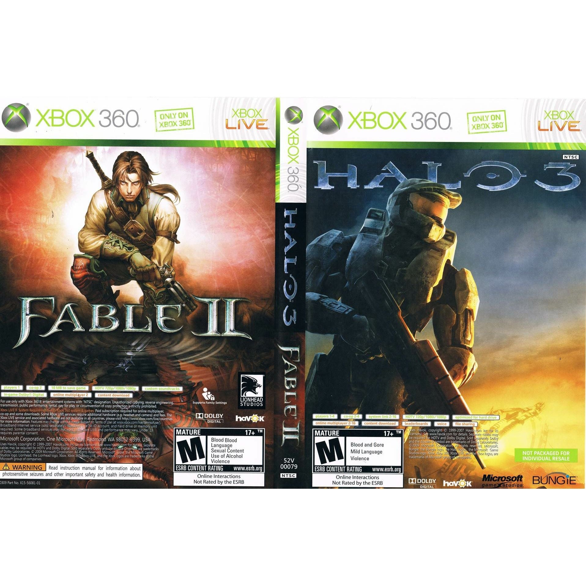 XBOX 360 - Pack double Halo 3 et Fable II